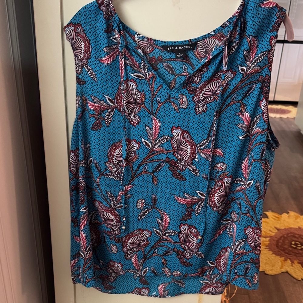 Zac & Rachel Teal Floral Tassel Sleeveless Camisole